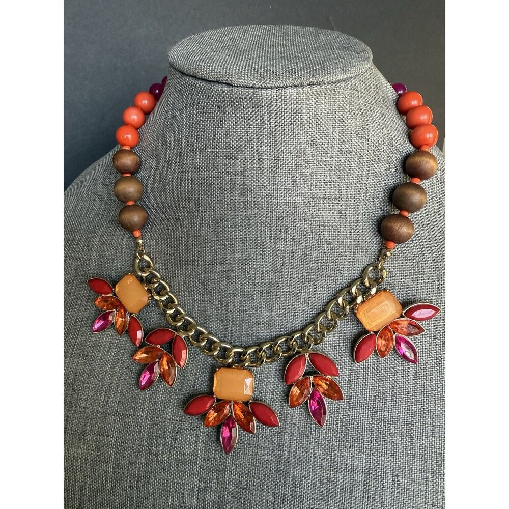 Chunky Wood Acrylic Necklace Beaded Bead Colorful Bohemian Modernist Festival